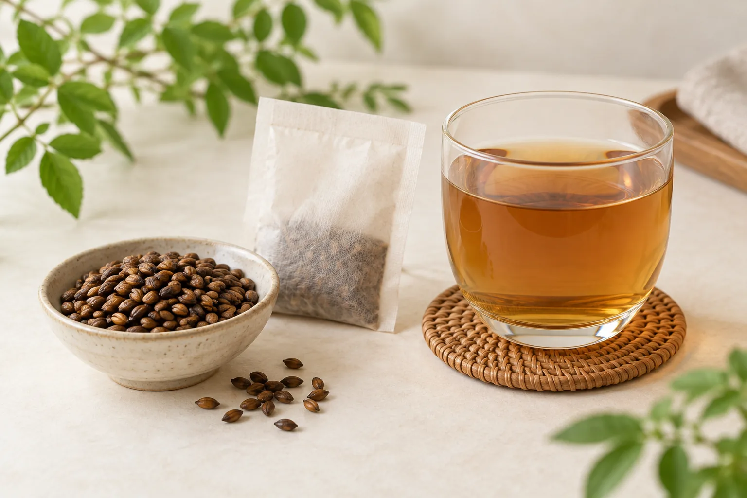大麦と麦茶を並べたイメージ
