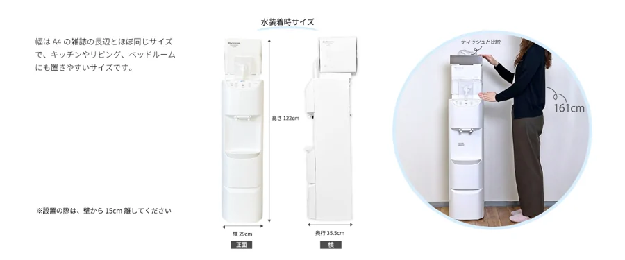 水装着時の寸法と必要な設置空間